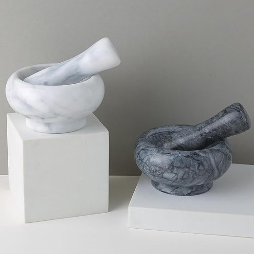 Marble Mortar and Pestle Set for Grinding Pills Spices Nuts Herbs Guacamole Stone Grinder Bowl Graceful Kitchen Tool and Exquisite Cute Ornament (Black)