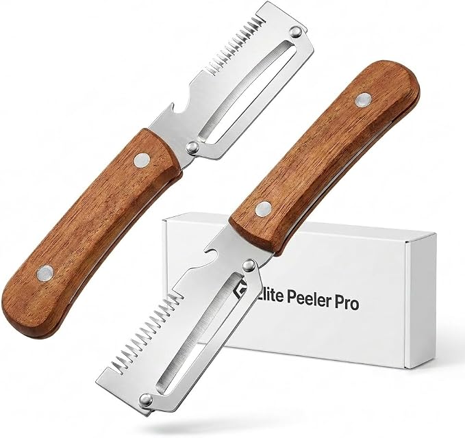 Elite Peeler and shredder, Stainless Steel Blade Thickened Heavy Duty, 0.2 ib Stable Grip, Wooden Handle Kitchen Peeler for Potato, Carrot, Cucumber, Apple, Multi-Functional Peeler Tool(2 Pack)