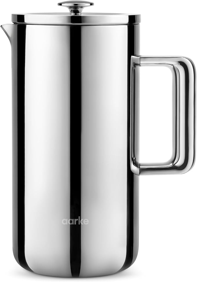 aarke Coffee Press - Stainless Steel, Insulated Double-Walled, 34oz | 100% Stainless Steel, Cool-touch Exterior, Precision Mesh Filter, Vacuum Body