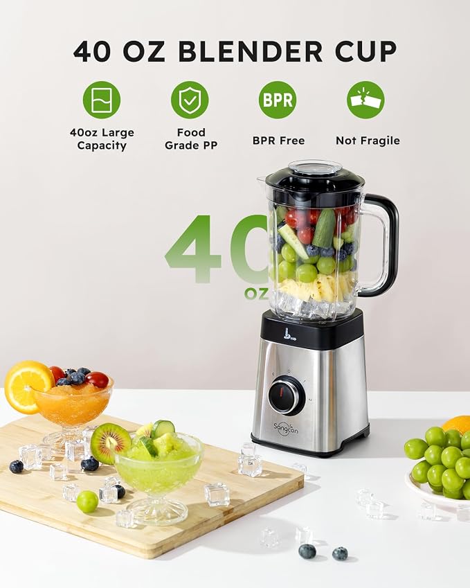 Sangcon Blenders for Kitchen - Smoothie Blender - Personal Blender for Shakes and Smoothies, Grinding & more, 40 oz Jar & 17 oz Cup with To-Go Lid