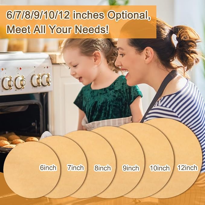 BYKITCHEN Parchment Paper Rounds, Set of 200, Non Stick 8 Inch Round Parchment Paper for Baking, Pre-cut Paper Sheet for Cake Pans, Tortilla Press, Quesadilla Maker, Springform Pan and More