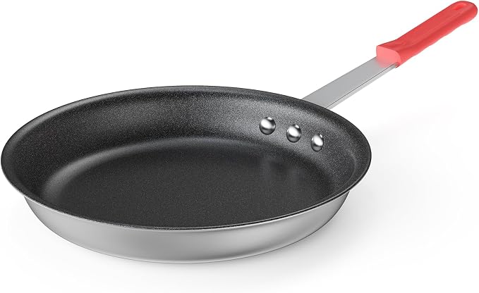 NEWBULIG Nonstick Frying Pan, 10 Inch Heavy-Gauge Aluminum Skillet with Ceramic Nonstick Coating & Stainless Steel Base for Induction, Electric, Gas, Oven Safe, Red Hanging Handle | Aluminum body even heating, steel handle silicone grip, oven safe 392°...