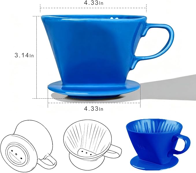 Ceramic Pour Over Coffee Dripper, V-Shaped Coffee Filter Cone | Brews rich, balanced coffee with a 3-hole design for smooth extraction and consistent flavor in every cup.