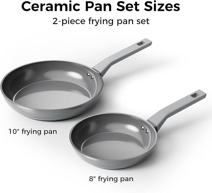 Sanho 8'' 10'' NonStick Frying Pan, Diamond-Titanium Ceramic Frying Pans Skillet, Non Stick Egg Pans with Stay Cool Handle for Induction, Dishwasher & Oven Safe, PTFE & PFOA Free, Non Toxic