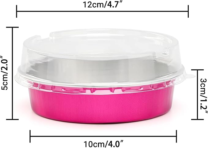 Beasea Disposable Cupcake Pans with Lids, 100 Pack 4 Inch 8oz Rose Red Aluminum Baking Foil Tins Small Round Tart Containers for Individual Dessert Muffin Cheesecake Ramekins Quiche Oven Dishes