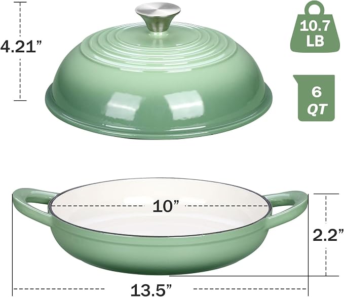 Enameled Cast Iron Dutch Oven for Bread Baking, 6 Qt Sourdough Dutch Oven With Lid, Cast Iron Bread Oven with Dome Lid (Pistachio Green)