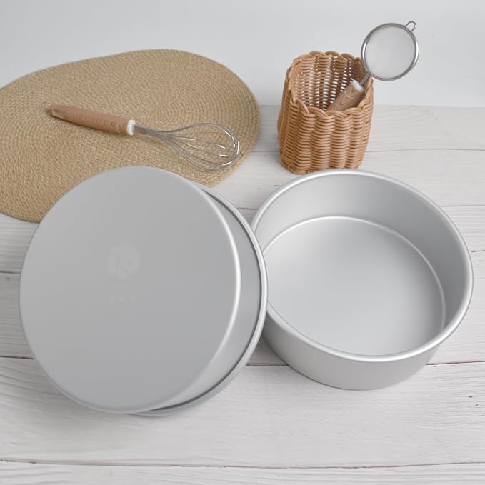 8 x 3 Inch Round Cake Pans Set of 2, Aluminum Round Cake Tin, Baking Cake Pan for Wedding, Party, Family Occasions, Chocolate, Bread. (Round, 8×3 Round Cake Pan, Set of 2)