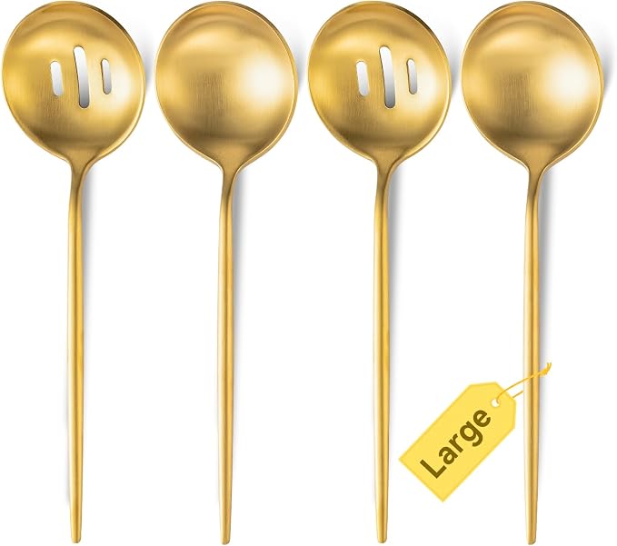 O.C.E. 4 Pcs Serving Spoons Set,Includes 2 Serving Spoons and 2 Slotted Spoon,Large Spoon for Catering Buffet,Matte Gold Utensils,Dishwasher Safe,10.3 Inches