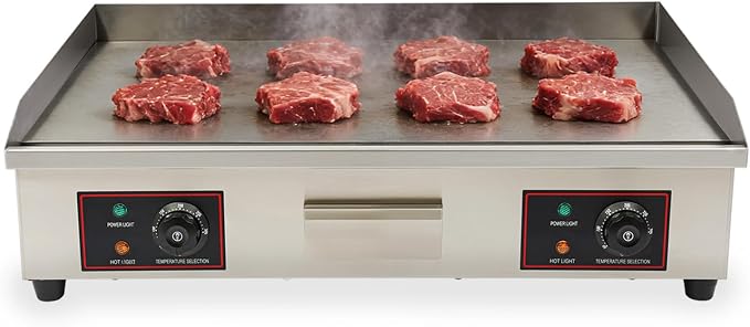 30" Electric Countertop Flat Top Griddle 3000W 110V Non-Stick Commercial Restaurant Teppanyaki Grill Stainless Steel Adjustable Temperature Control(No Plug)