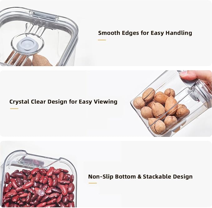 3-Piece Vacuum Seal Food Storage Containers with Pump, Airtight Clear Plastic Canister Set, Stackable Pantry Organizer (1.9 QT, 0.95 QT*2)