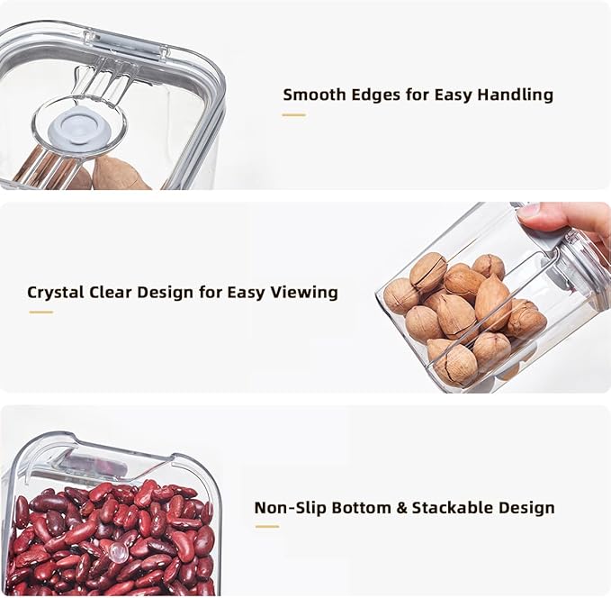5-Piece Clear Vacuum Seal Canisters with Pump, Airtight Storage Containers for Cereal, Flour, Sugar & Pantry Organization (1.43 QT, 0.68 QT*2, 0.41 QT*2)