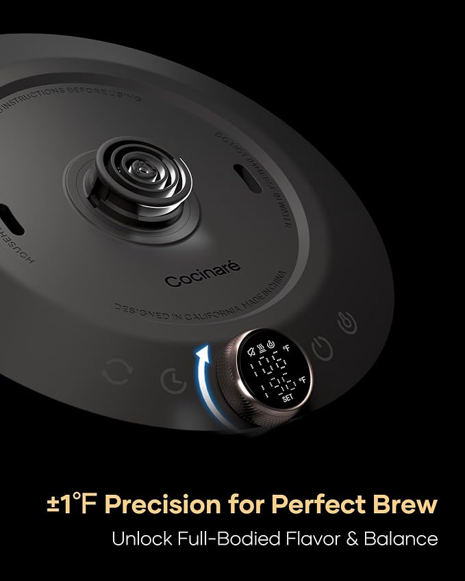 Cocinare Gooseneck Electric Kettle, ±1℉ Precise Temperature Control, 0.9L | 1500W Quick Heating, Stainless Steel Inner, Pour Over Coffee & Tea, Keep Warm, Auto Shut-Off, LED Display Artisan Blossom
