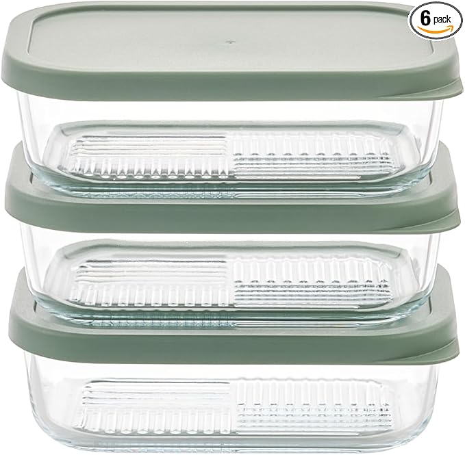 Glass Food Storage Containers with Lids — 6 Piece — 17.6 oz Glass with BPA-Free Leakproof Stackable Lids — Microwave, Oven & Dishwasher Safe — Ideal for Meal Prep & More - Soft Sage