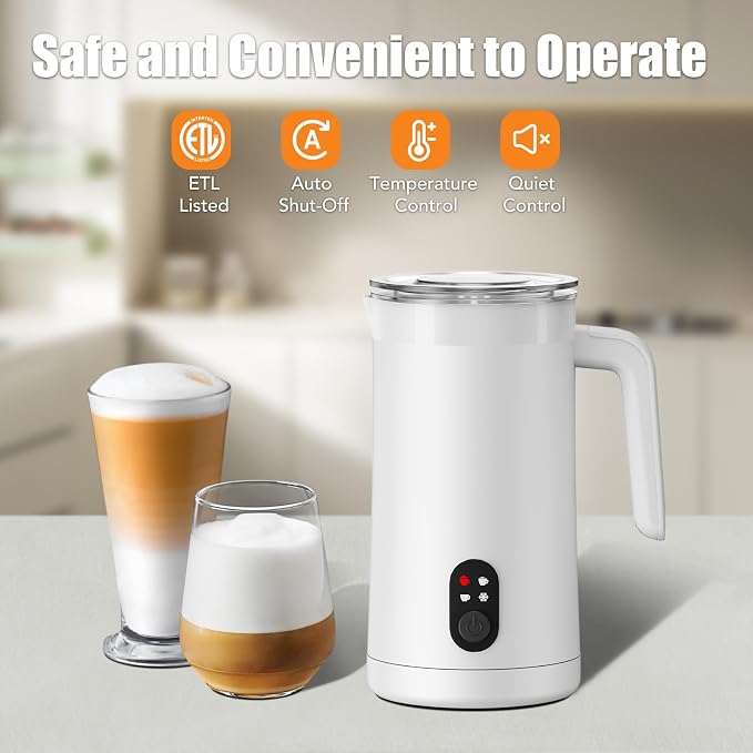 Milk Frother, 4-in-1 Milk Steamer and Frother, 13.5oz, White | Large Capacity Electric Milk Steamer, Hot & Cold Foam Maker and Milk Warmer, Frother for Coffee, Latte, Cappuccino, Macchiato