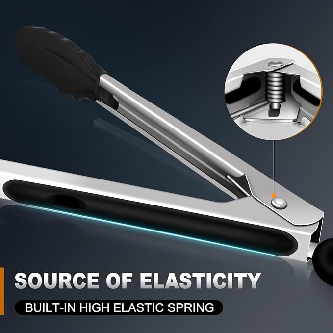 Kitchen Tongs Up To 600°F Silicone Tongs for Cooking 3Pcs 7,9,12 IN | Heat Resistant 600 Degrees,Heavy Duty Stainless Steel Locking Tong for Cooking with Silicone Tips Non-Stick Black