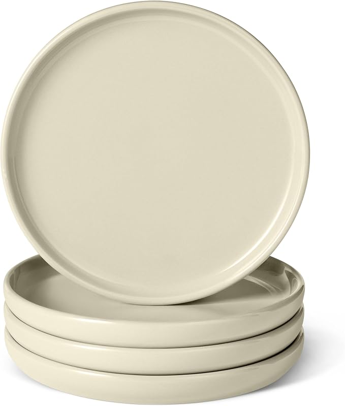 Amazon Basics Glazed Stoneware Salad Plates, Ceramic 4-Piece Set, Microwave, Dishwasher and Freezer-Safe, Stain-Resistant, 8.3 in., Ivory