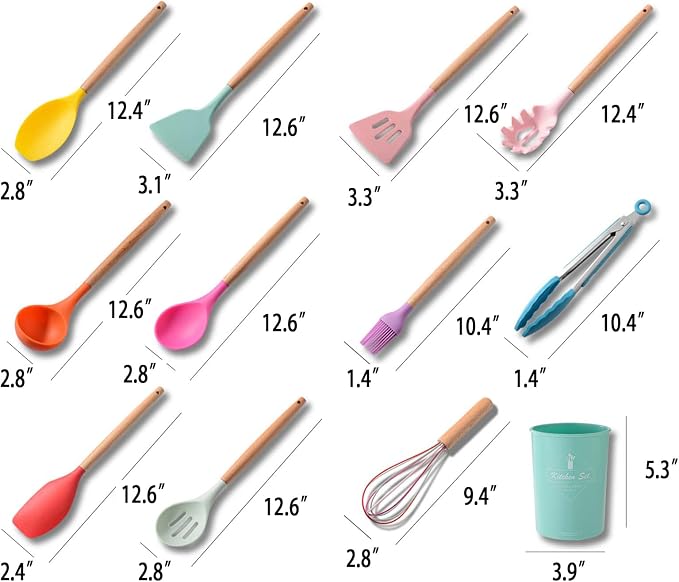 Silicone Kitchen Utensils Set, 12-piece Silicone Cooking Utensils Set Non-stick Cookware Is Heat-resistant, BPA-free, Stirring Kitchen Tools Set,Spoon,Tongs,Whisk,Brush,Spatula (Colorful )