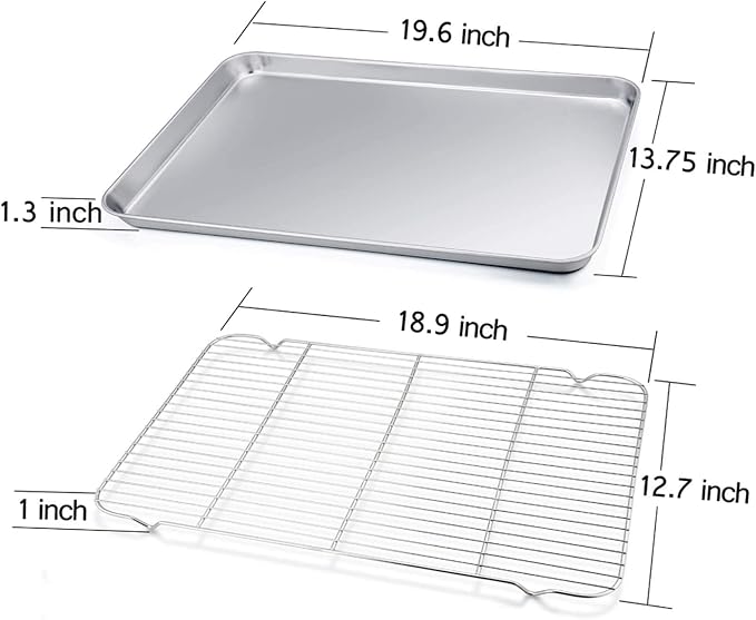 TeamFar Baking Sheet with Cooling Rack Set, 20 x 14 x 1 inch | Stainless Steel Large Cookie Sheet Pan and Baking Rack Set, Non Toxic & Heavy Duty, Mirror Finish & Dishwasher Safe