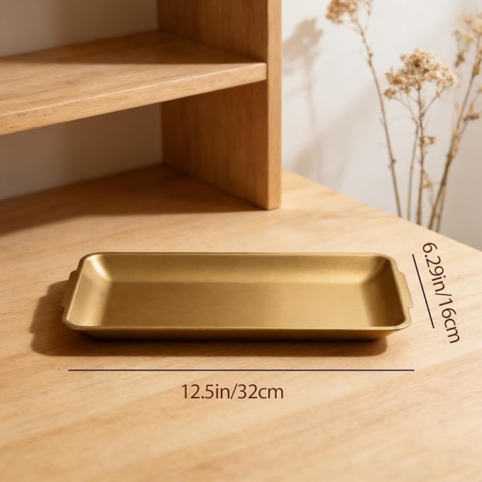 2Pcs 304 Stainless Steel Food Serving Trays, 12.6" Rectangular Gold Platters, Rectangle Versatile Organizer Serving Tray Platter for Kitchen Party Dining Buffet Gatherings Outdoor Events