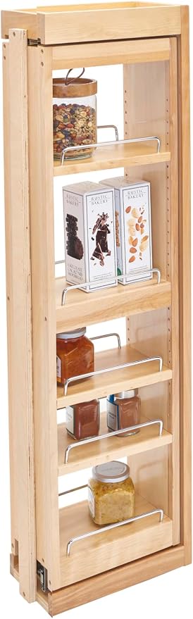 Rev-A-Shelf Kitchen Cabinet Pullout Wall Filler Wooden Organizer Slide Out Pantry Storage w/Soft-Close in Multiple Sizes, 6 x 39 in, 432-WFBBSC39-6C