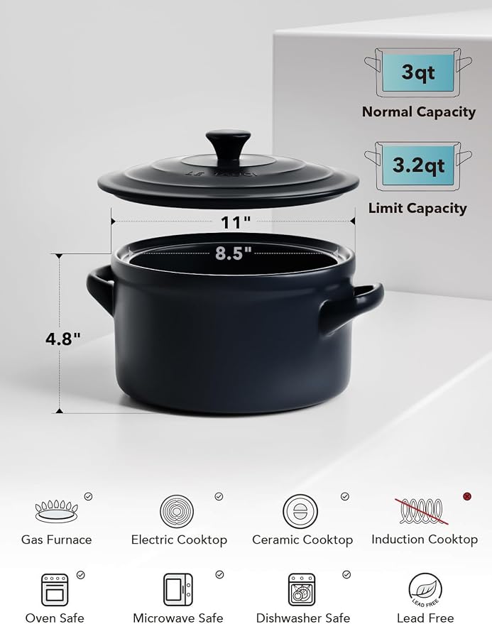 LE TAUCI 3 QT Ceramic Bread Baker with Lid for Sourdough, Covered Bread Baking Pot with Natural Steam Retention, High-Fired Stoneware, Oven Safe to 500°F, Midnight Blue