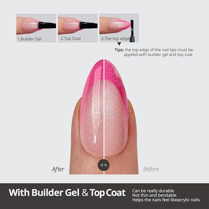 BTArtboxnails XCOATTIPS Pastel French Tip Press On Nails, L Square, Cat Eye | Lamp-Curable 4-Week Wear, Salon Quality Value at Home, Natural Nail Look, Easy-to-Apply for Beginners, 160ct Nail Tips Only