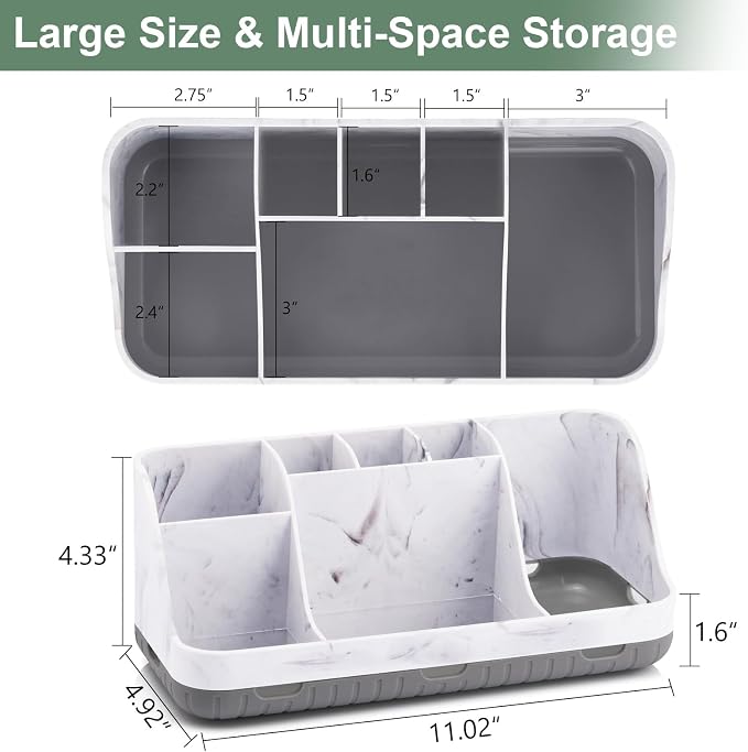 GFWARE Marble Bathroom Countertop Organizer - Detachable 7 Slots Kids Electric Toothbrush and Toothpaste Holde Drainage for Bathroom Accessories Organization Counter Vanity Storage, Grey | Detachable 7 Slots Kid Electric Toothbrush and Toothpaste Holde...