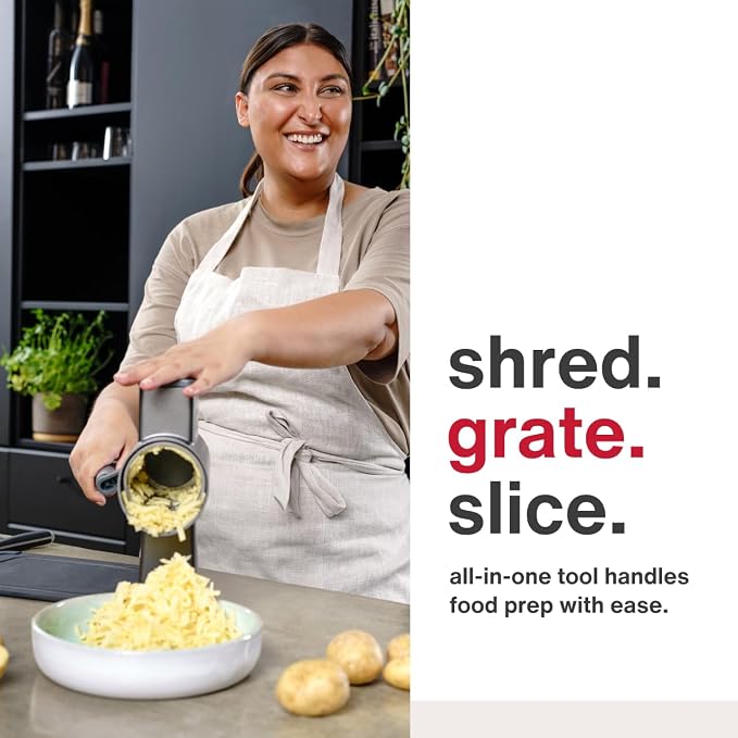 Zyliss Rotary Cheese Grater - Includes Universal & Gourmet Drums for Grating Cheese, Vegetables, Chocolates, Nuts & Fruits - Includes Non-Slip Suction Foot and Table Clamp - 2 Steel Drums