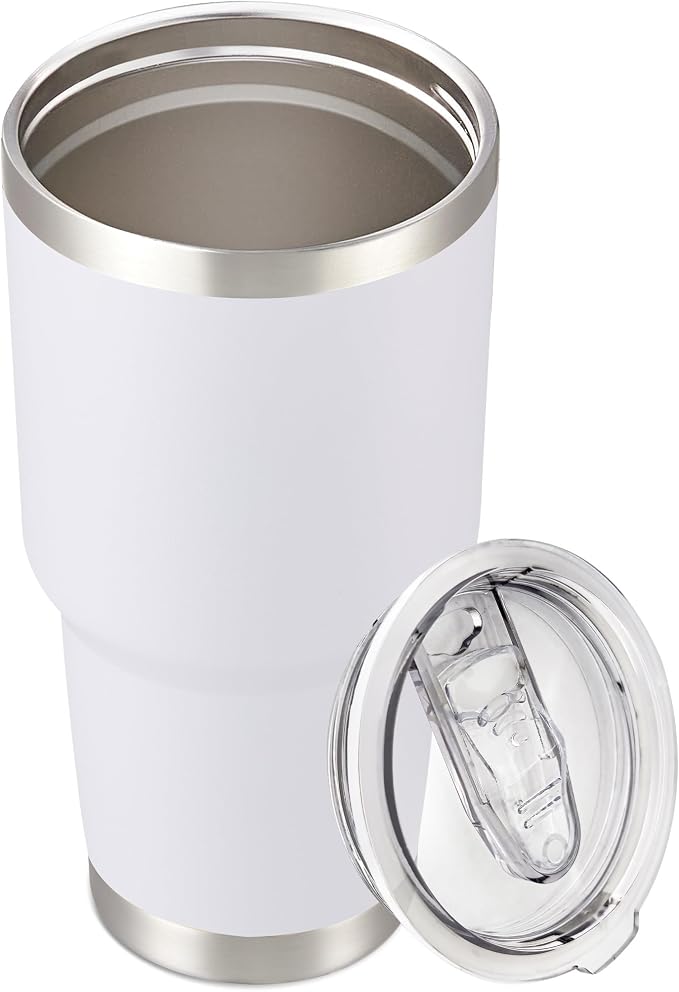 30 oz Tumbler with Lid Stainless Steel Tumblers, 1 Pack | Vacuum Insulated Cup, Leak Proof Lid, Powder Coated Travel Mug, Double Wall, Keep Cold Drinks for 12 Hours, White