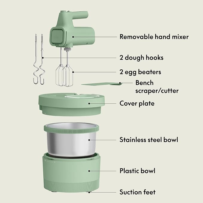 Bella 3.5 QT Hand Stand Mixer, Seaglass