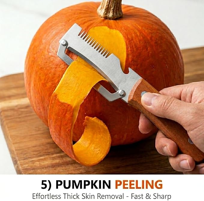 2PCS Multifunctional Julienne Vegetable Peeler for Potato Carrot | Ergonomic Wooden Handle & Bottle Opener, Ultra Sharp Stainless Steel for Kitchen, Veggies, Carrot, Hard Skin Pumpkin, Brown
