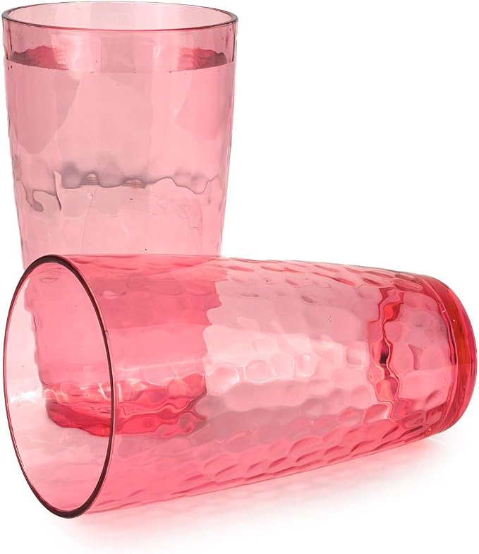 Yalin 20 Ounce Acrylic Drinking Glasses, Reusable Plastic Tumbler, Stackable, BPA-Free, Shatter Proof, Dishwasher Safe, Set of 6 Cups (Red)