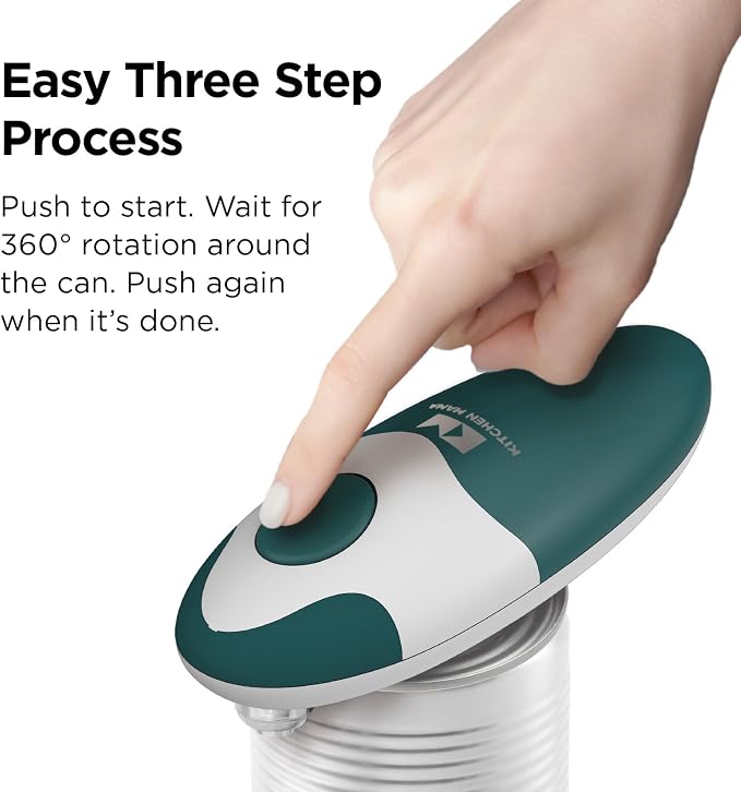 Kitchen Mama Auto 2.0 Electric Can Opener, Emerald Mist | Refined Blade, Automatic Hands Free, Smooth Edge, Food-Safe, Battery Operated