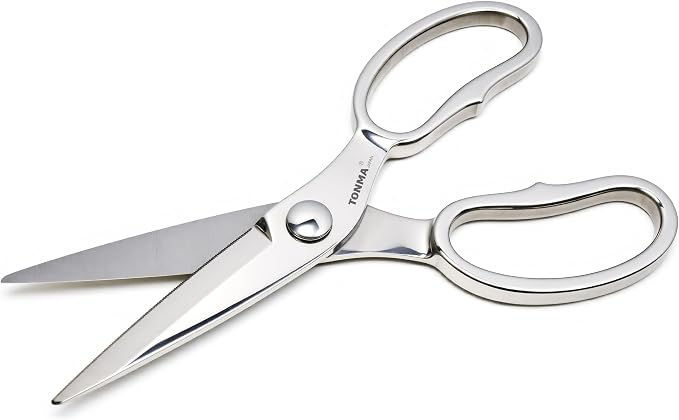 TONMA Kitchen Scissors, Made in Japan, All-Purpose Stainless Steel, TK-20 | 4mm Extra-Thick Micro-Serrated Blades, Japanese Heavy Duty Kitchen Shears for Food & Cooking, Mirror Finish, Dishwasher Safe