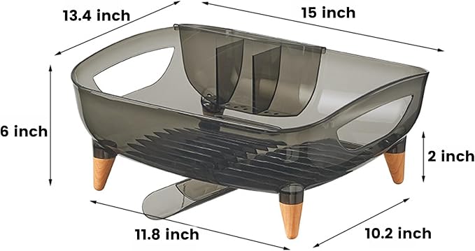 Dish Rack, Dish Drying Rack for Kitchen Counter, Dish Drainer with Drainboard Set and Utensil Holder, Sink Drying Dish Strainer Rack (Transparent Black)