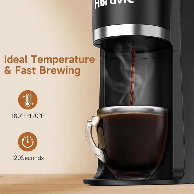 Small Single Serve Coffee Maker, One Cup Coffee Machine for K-Cup & Grounds | Portable Pod Coffee Maker, Fast Brew, 6 to 12 oz. Brew Sizes, One Button Design, Easy for Elder to Use, Space Saving, Black