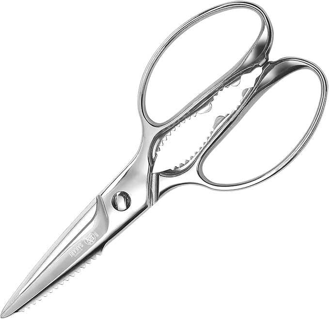 MITSUMOTO SAKARI 8 Inch Kitchen Scissors & Poultry Shears, Removable | 1.4116 Mo-V All Steel, Serrated Edge Design, Bottle & Can Opener, Magnetic Fridge Storage, Left & Right Hand Use