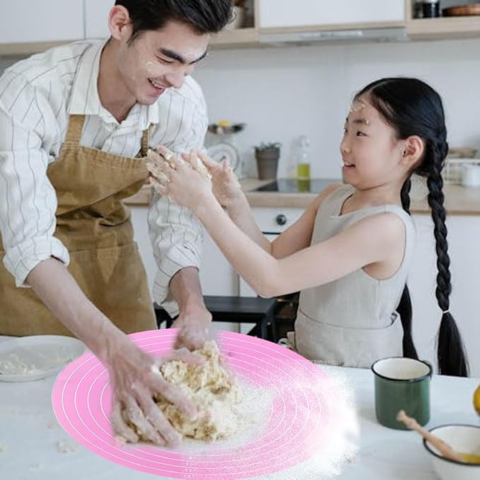 1 Pcs 12 Inch Silicone cake mats, Cake turntable mat | Pink Silicone Baking Pad, Round Cake Decorating Mat for Rotating Stand, Washable Pastry Sheet for Bread Pizza Dough