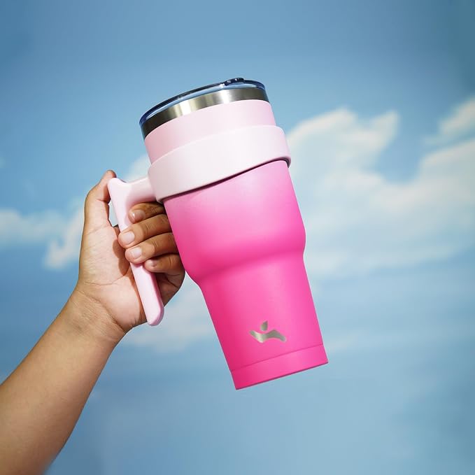 Konokyo 40 oz Tumbler with Handle and Straw, Insulated Travel Mug | Cherry; BPA-free, leak-proof tumbler with 2 lids, 2 straws, cup holder fit for coffee, office, travel & daily use