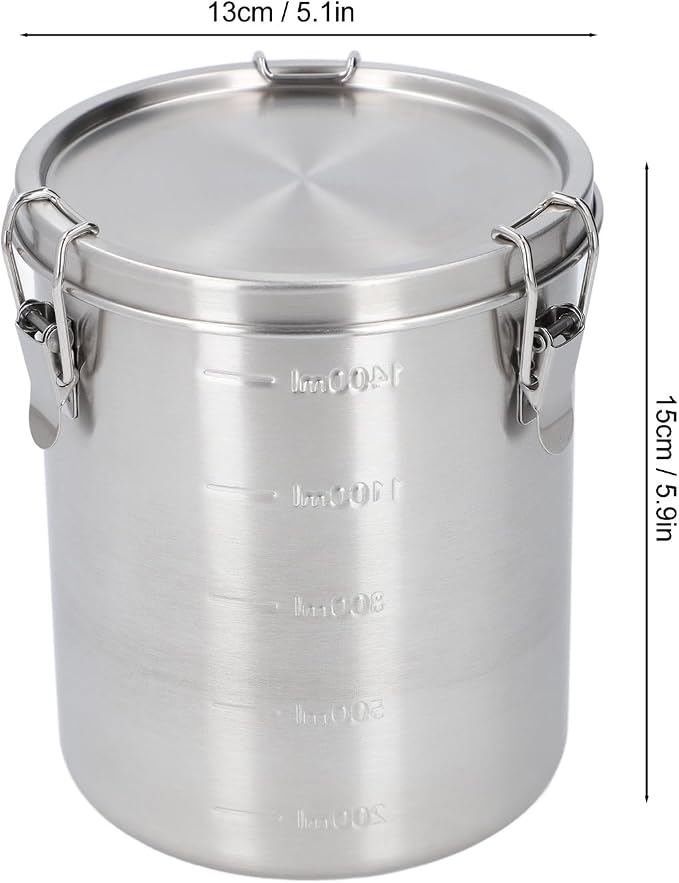 Fockety Stainless Steel Pet Food Storage Container, Airtight Canister with Leak Proof Buckles, Large Flour Coffee Bean Tea Cereal Sugar Cookie Metal Food Storage Canisters for Kitchen