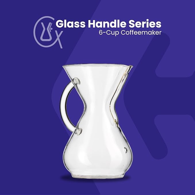 Chemex Pour Over Coffee Maker, Colored Glass Handle, 6 Cup 30oz, Sapphire | Jewel-Tone Glass, Borosilicate, Uses Bonded Filters, Sediment-Free Coffee Brew