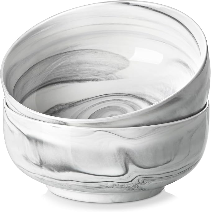 MALACASA Salad Soup Bowls Set of 2, 44 OZ Ceramic Bowls for Kitchen | Marble Grey Bowls for Soup, Cereal, Pasta, Oatmeal, Ramen, Porcelain Bowls Microwave & Dishwasher Safe, Series REGULAR