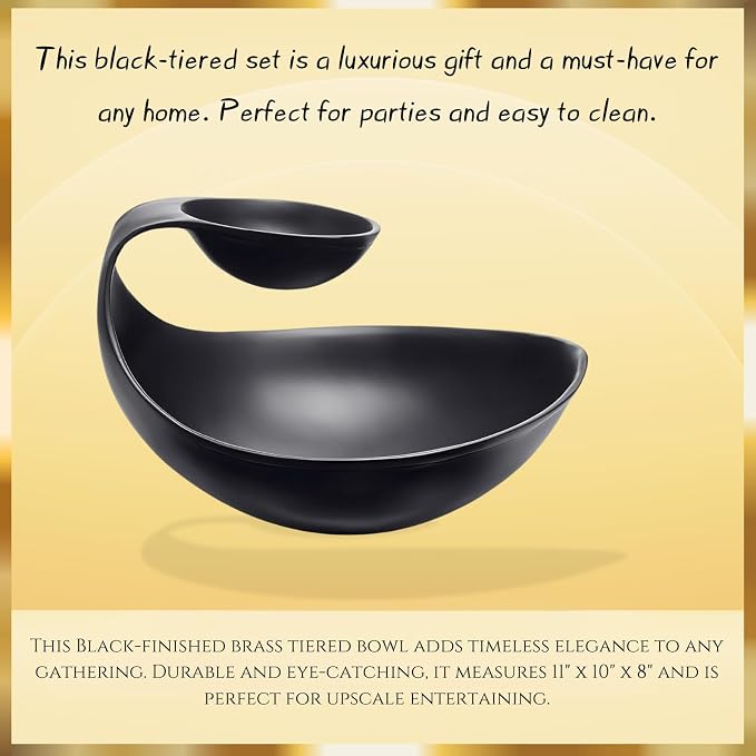Brass Black Chip and Dip Serving Bowl Brass Tiered Snack, Candy & Salad Bowl Decorative Centerpiece Serving Platter Nuts, Chip & Dip, Salsas, Tray, Serveware Home Decor Gift Entertaining Centerpiece