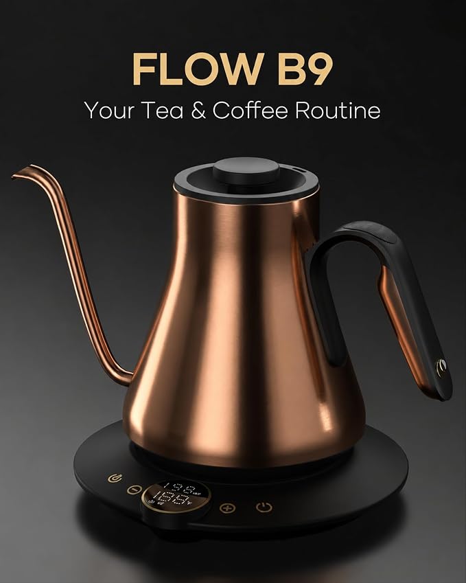 Cocinare Gooseneck Electric Kettle, ±1°F Precise Temperature Control, 1500W Fast Heating, Pour Over Coffee & Tea Kettle with Brew Timer & Keep Warm, Stainless Steel, 0.9L (Bright Bronze)