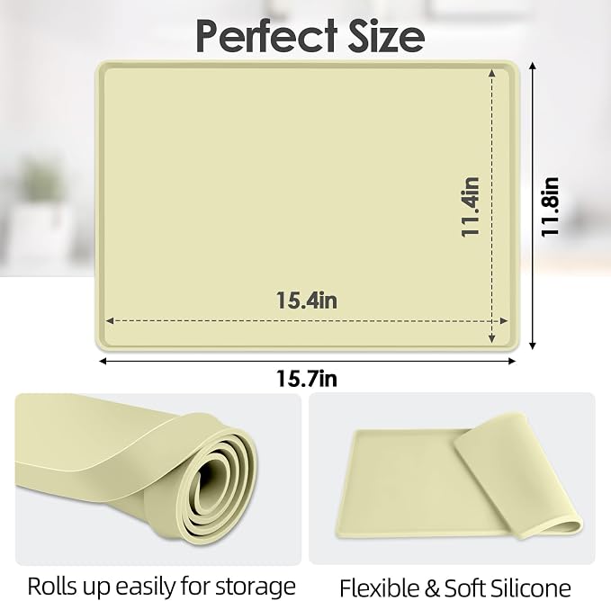 Silicone Coffee Maker Mat with Lip for Countertops 15.7''x11.8'' Sage Green | Multi leak-proof coffee tray for countertop, non-slip silicone mat fits most coffee makers & espresso machines, wipe-clean