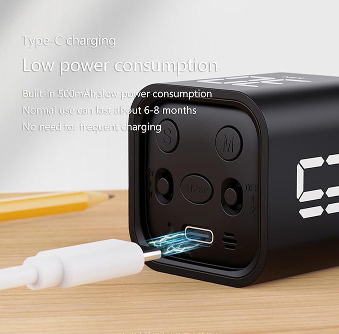 Digital Cube Pomodoro Timer Desk Rechargeable Productivity Timer 5/10/30/60min & Custom Countdown, Vibration & Adjustable Sound Alarm,for Task Work Kitchen ADHD Kids Studying (Black)