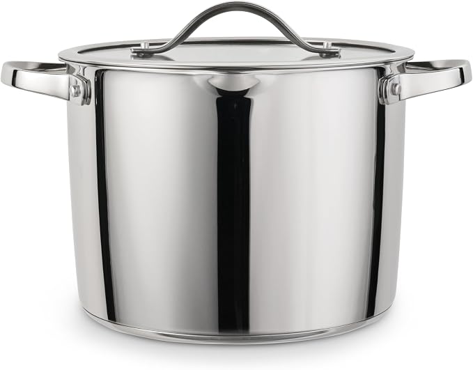 Tramontina Tempo Tri-Ply Base Stainless Steel 8-Qt Stock Pot with Lid | Induction-Ready Pasta Pot, Oven-Safe, Dishwasher-Safe