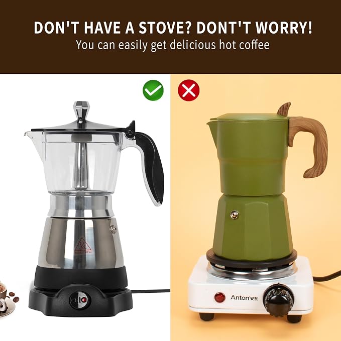 LAOION Cafeteras Electricas Modernas Moka Pot, Coffee Espresso Machine | 6 Cup Cuban Coffee Maker with Detachable Base & Overheat Protection, Greca Electrica De Cafe Gift for Travel