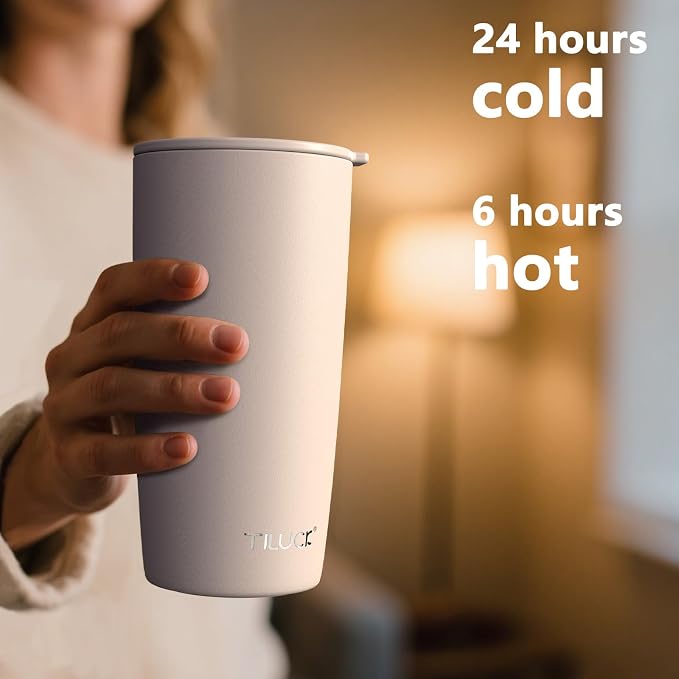 TILUCK 20 oz Insulated Coffee Tumbler with BPA-Free Lid | Travel Coffee Mug, Dishwasher Safe, Cup Holder Friendly, Double-Wall Vacuum Insulation for Hot & Cold Drinks, MatteSakuraPink
