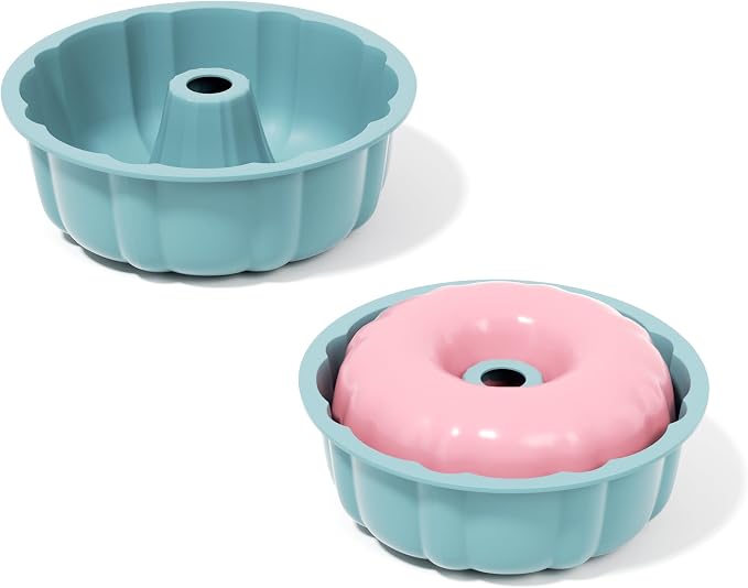 SOV silicone cake pan, silicone Cake Molds, Bakeware Non Stick 10 inch Pan for Jello,Gelatin,cake, Silicone Baking Molds for Cakes, Round Baking Pan (blue+2 packs)